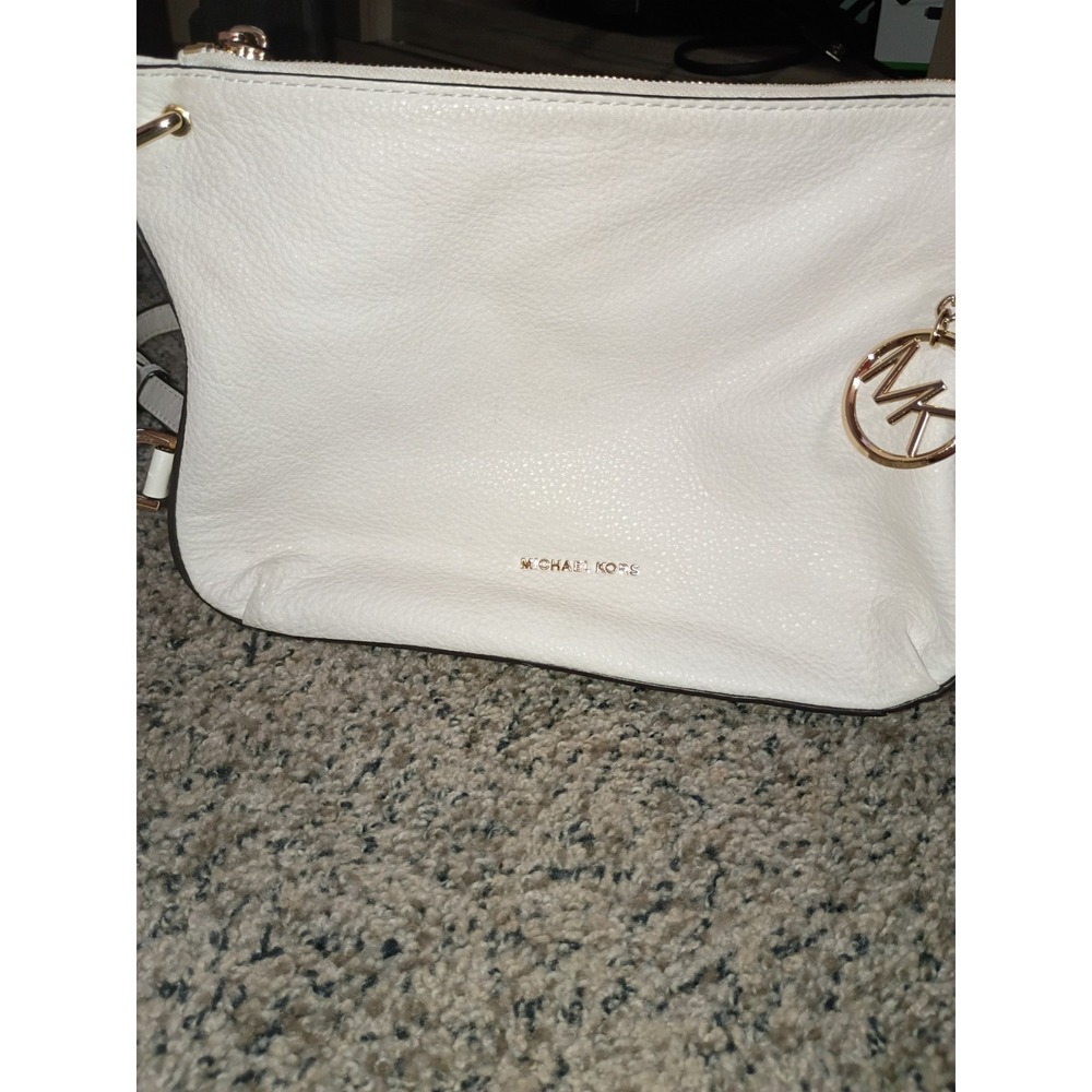 Michael Kors Large Leather Gold Chain Hobo Shoulder Bag, Optic White - Picture 2 of 16